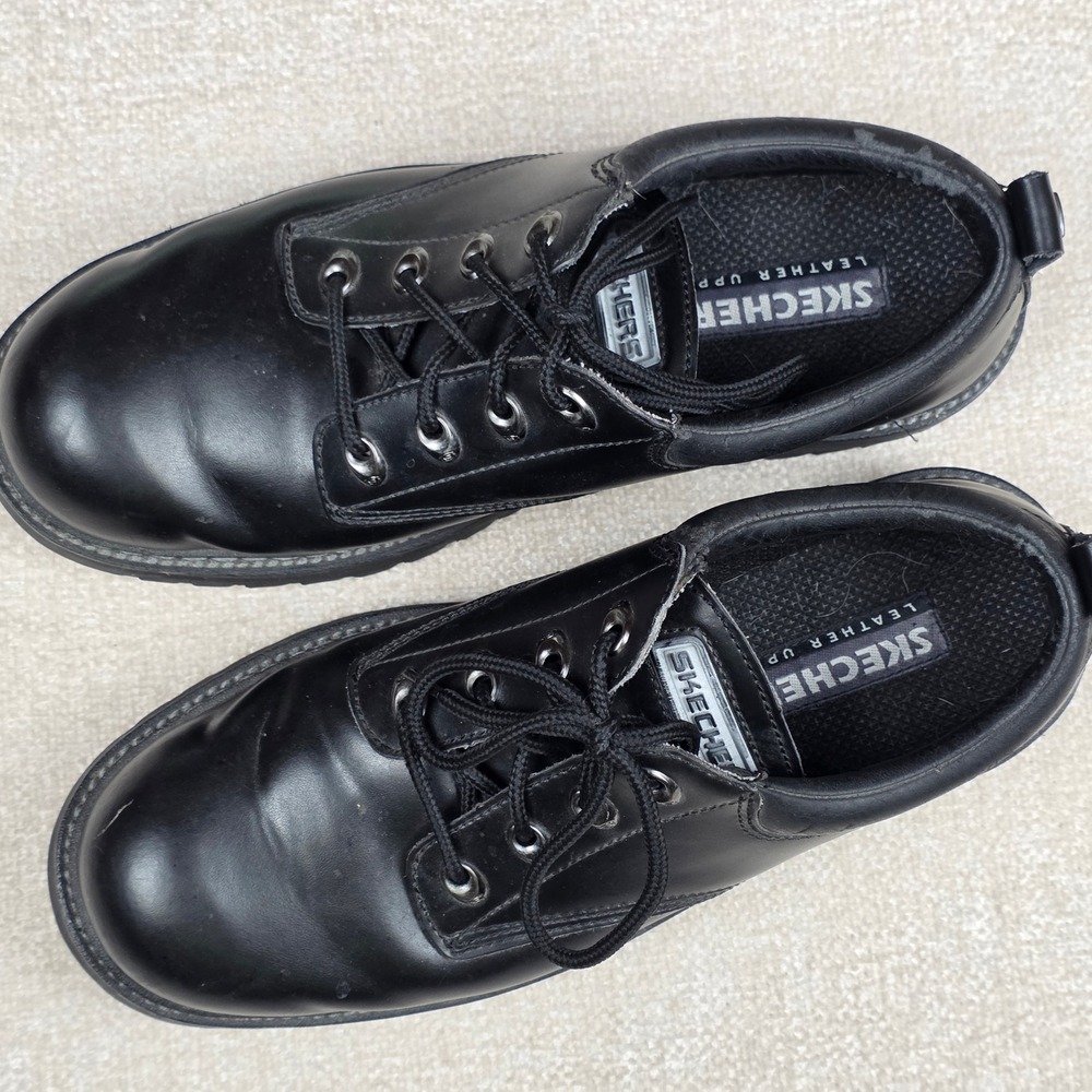 VTG Skechers Jammers Mens 10.5 Black Leather Chunky Lug Sole Oxford Shoes 60101 - Picture 2 of 8